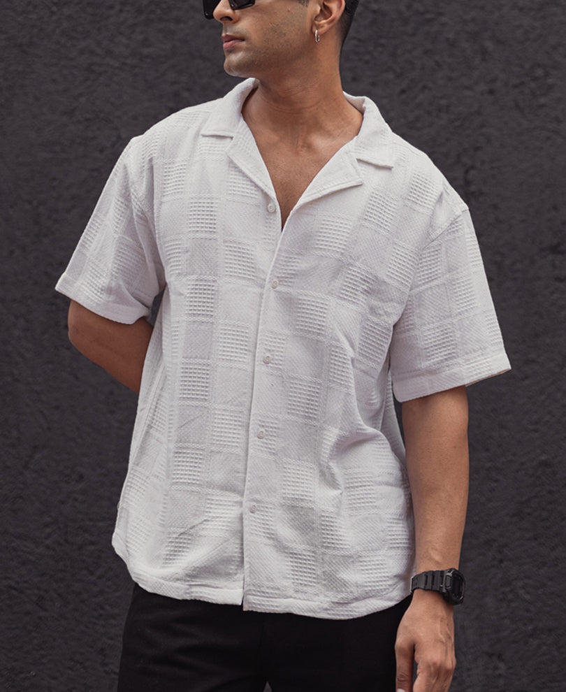 White Textured Oversized Half Sleeve Shirt