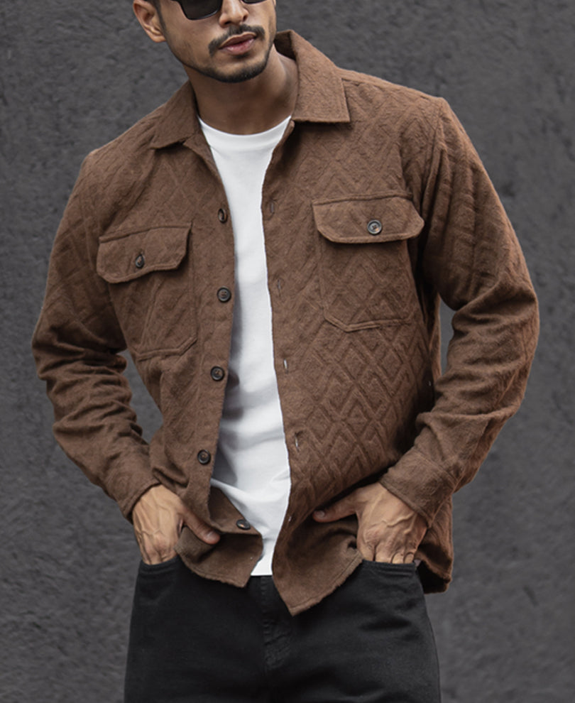 Dark Brown Regular Fit Full Sleeves Shirt