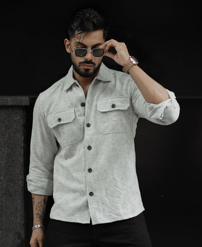 Plain Grey Structured Regular Fit Full Sleeves Shirt