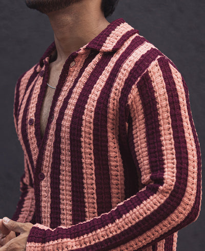 Maroon and Peach Full Sleeves Striped Regular fit Shirt