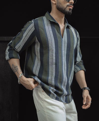 Multi Colour Regular Fit Striped Full Sleeves Shirt