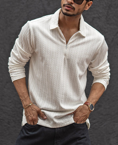 White Structured Regular Fit T-Shirt With Zip