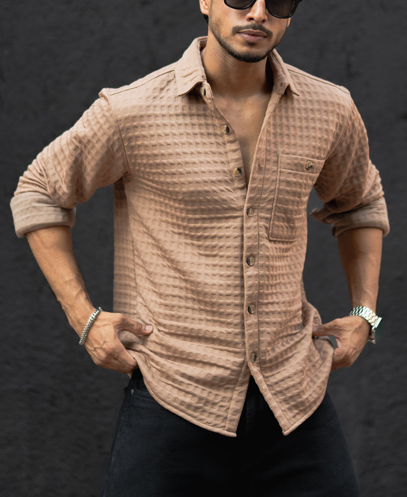 Dark Beige Regular Fit Full Sleeves Shirt
