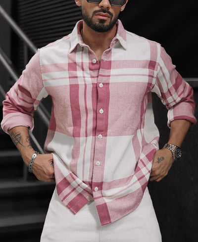Mauve Pink Regular Fit Full Sleeve Checkered Shirt
