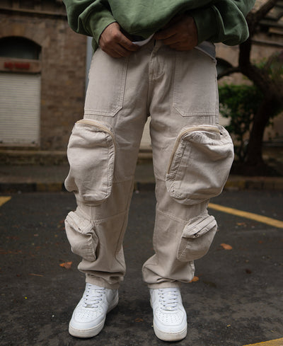 Off White Multi Pocket Baggy Fit Cargo Jeans