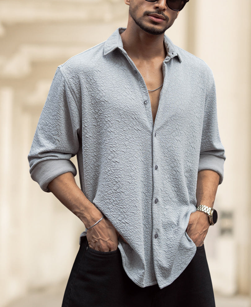 Grey Regular Fit Full Sleeves Shirt