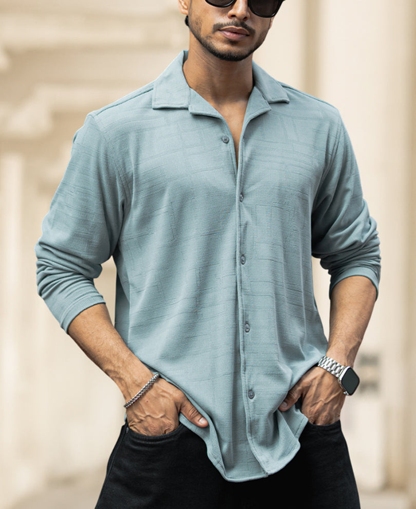 Sky Blue Regular Fit Plain Full Sleeves Shirt
