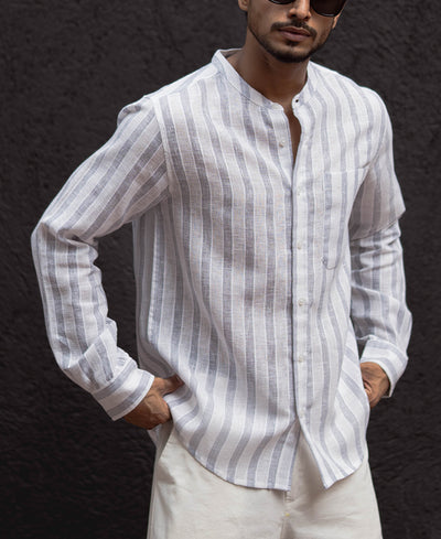 White And Grey Regular Fit Full Sleeves Shirt