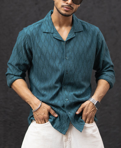 Teal Blue Regular Fit Full Sleeves Shirt