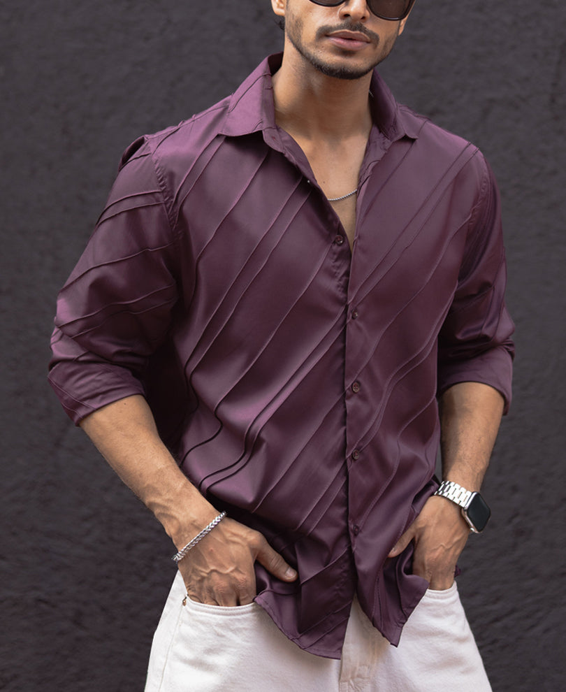 Wine Regular Fit Full Sleeves Shirt