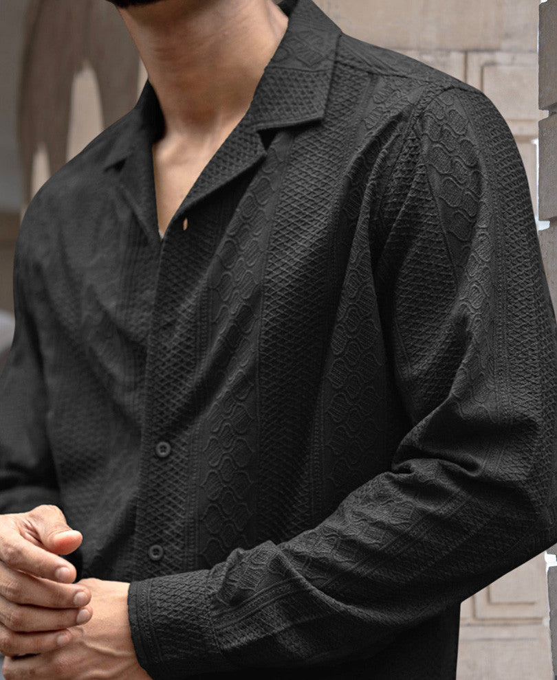 Black Regular Fit Full Sleeves Shirt