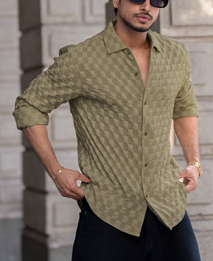 Olive Structured Full Sleeves Regular Fit Shirt