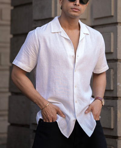 White Linen Regular Fit Half Sleeves Shirt