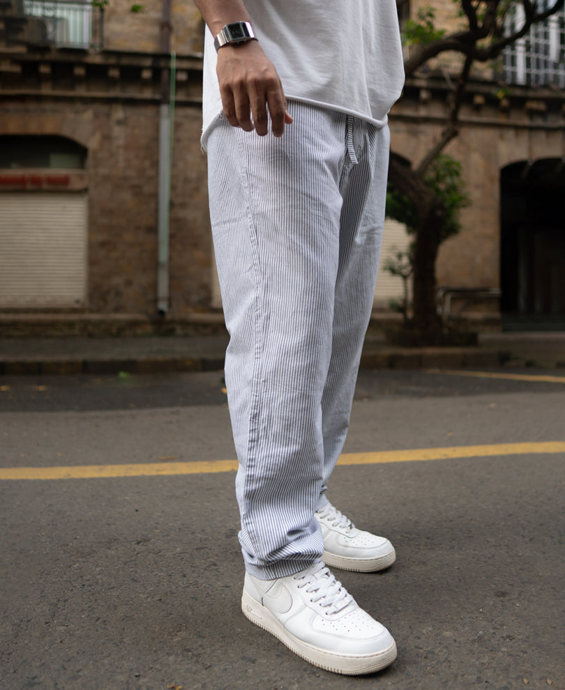 Light Grey Striped Regular Fit Pants