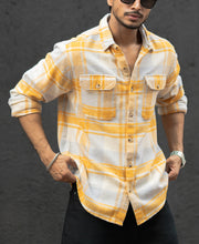Mustard And Off-White Checks Regular Fit Full Sleeves Shirt
