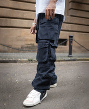 Black Multi Pockets Baggy Fit Denim Cargo Jeans