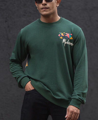 Green Regular Fit Full Sleeves Printed T-Shirt