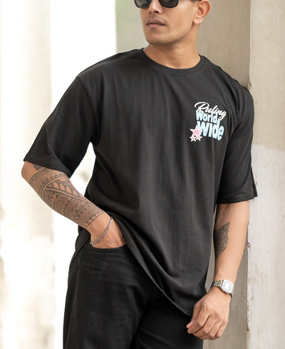 Black Ruling Printed Oversized T-Shirt