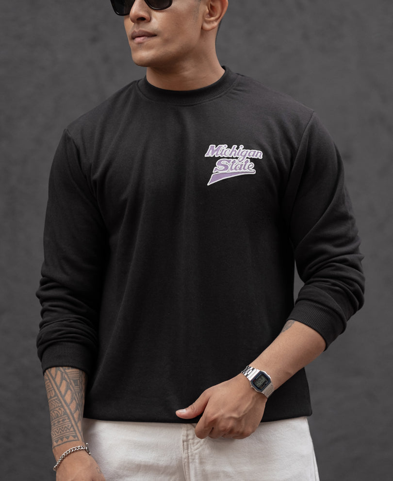 Black Printed Regular Fit Full Sleeves T-Shirt.