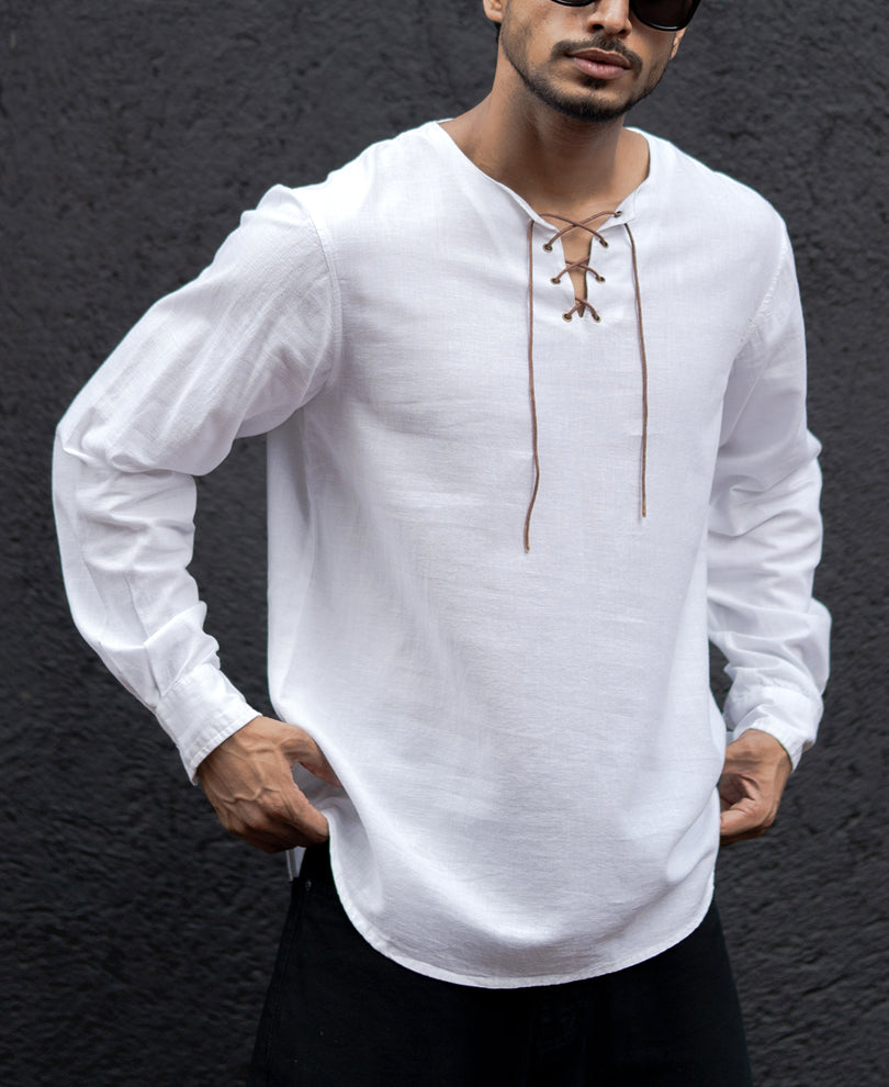 White Regular Kurta Style Full Sleeves Shirt
