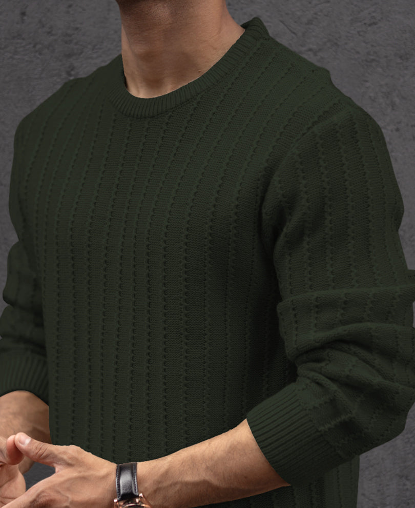 Green Regular Fit Structured Full Sleeves T-Shirt