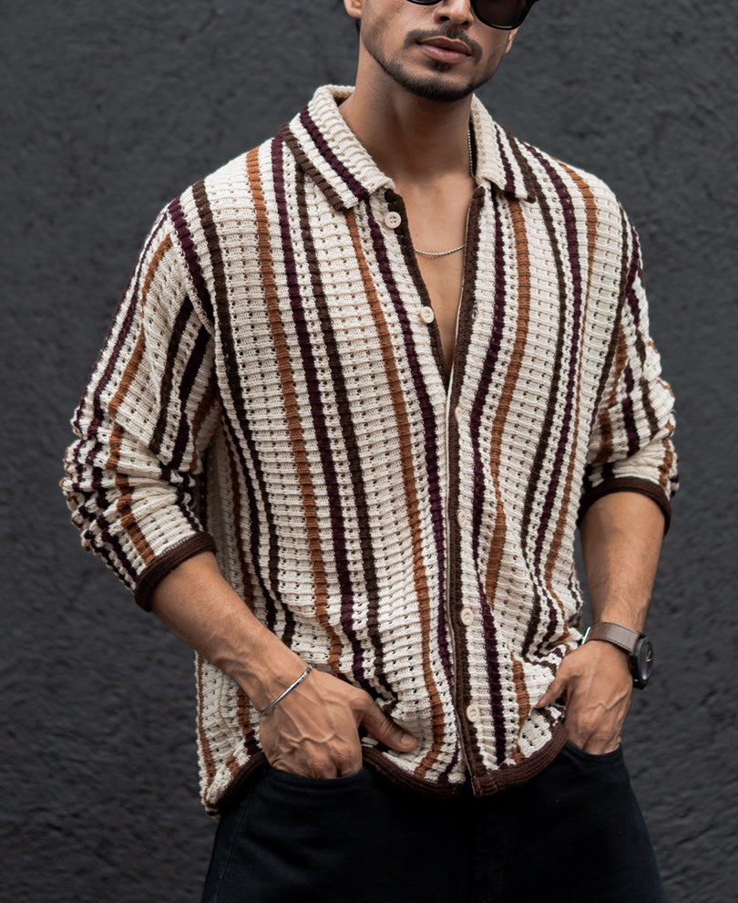 Multi Colour Stripes Regular Fit Full Sleeves Shirt