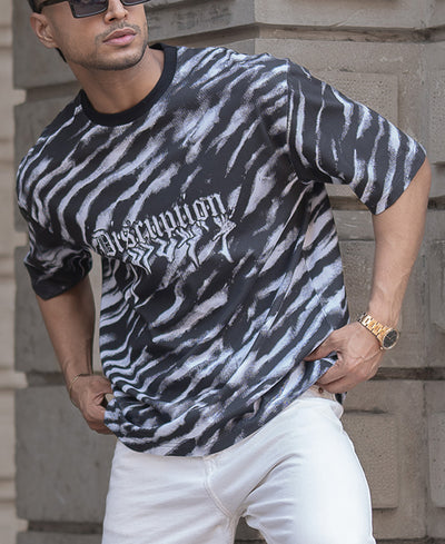Black Abstract Print Oversized T-Shirt