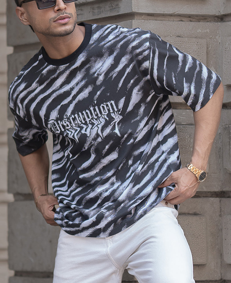Black Abstract Print Oversized T-Shirt