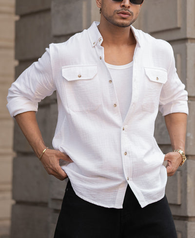 White Cotton Regular Fit Full Sleeves Shirt