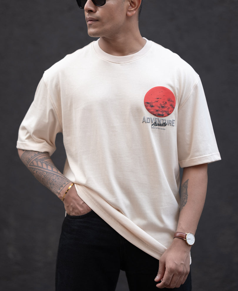 Light Fawn Printed Oversized Half Sleeves T-Shirt