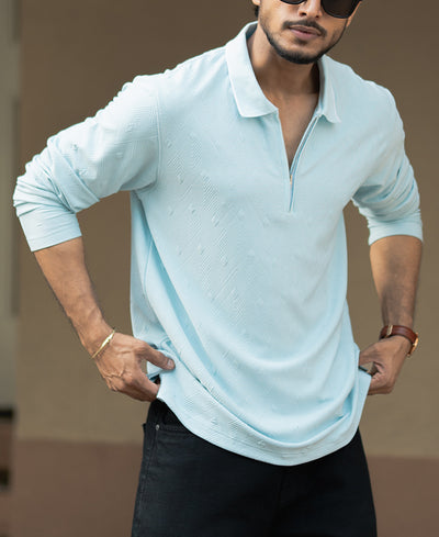 Sky Blue Regular Fit Full Sleeves T-Shirt