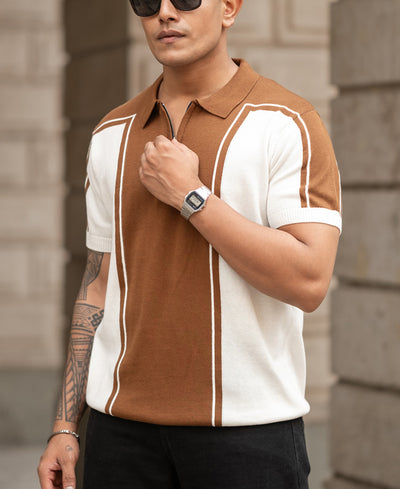 Brown Regular Fit Half Sleeves Knit T-Shirt