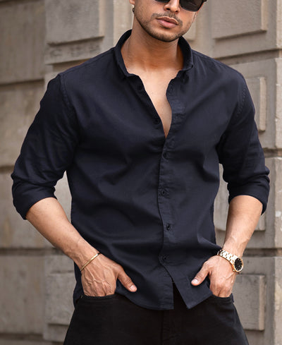 Navy Blue Plain Regular Fit Shirt