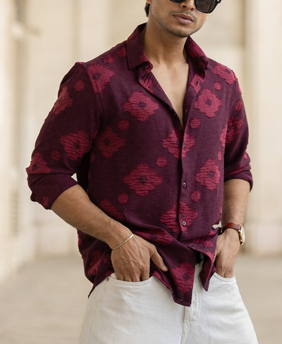 Wine Geometric Jacquard Shirt