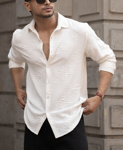 White Geometric Jacquard Shirt