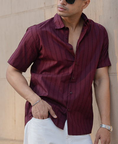 Wine Regular Fit Half Sleeves Shirt