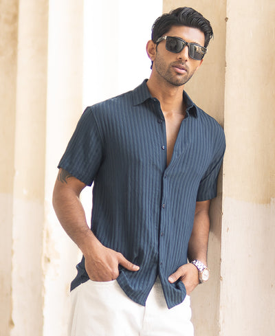Navy Regular Fit Half Sleeves Shirt