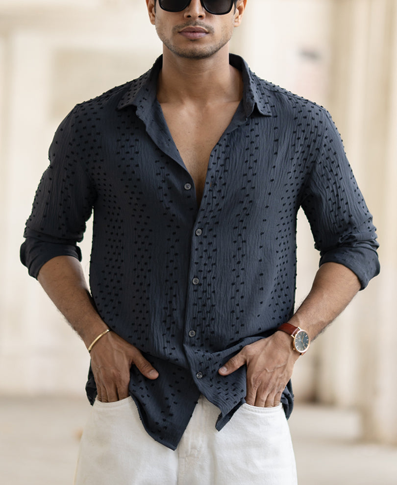 Grey Structured Flowy Shirt