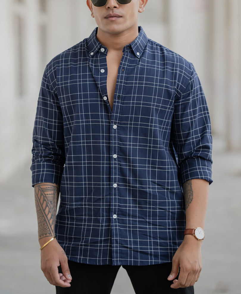 Blue Checked Full Sleeves Regular Fit Shirt