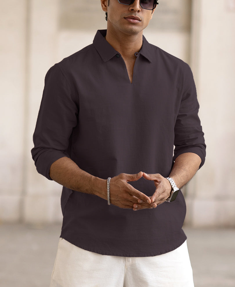 Maroon Kurta Style Regular Fit Full Sleeves Shirt