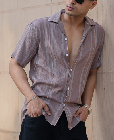 Dark Brown Micro Striped Flowy Shirt