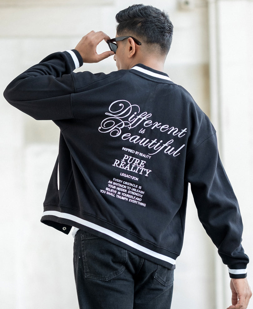 Black Embroidered Varsity Jacket