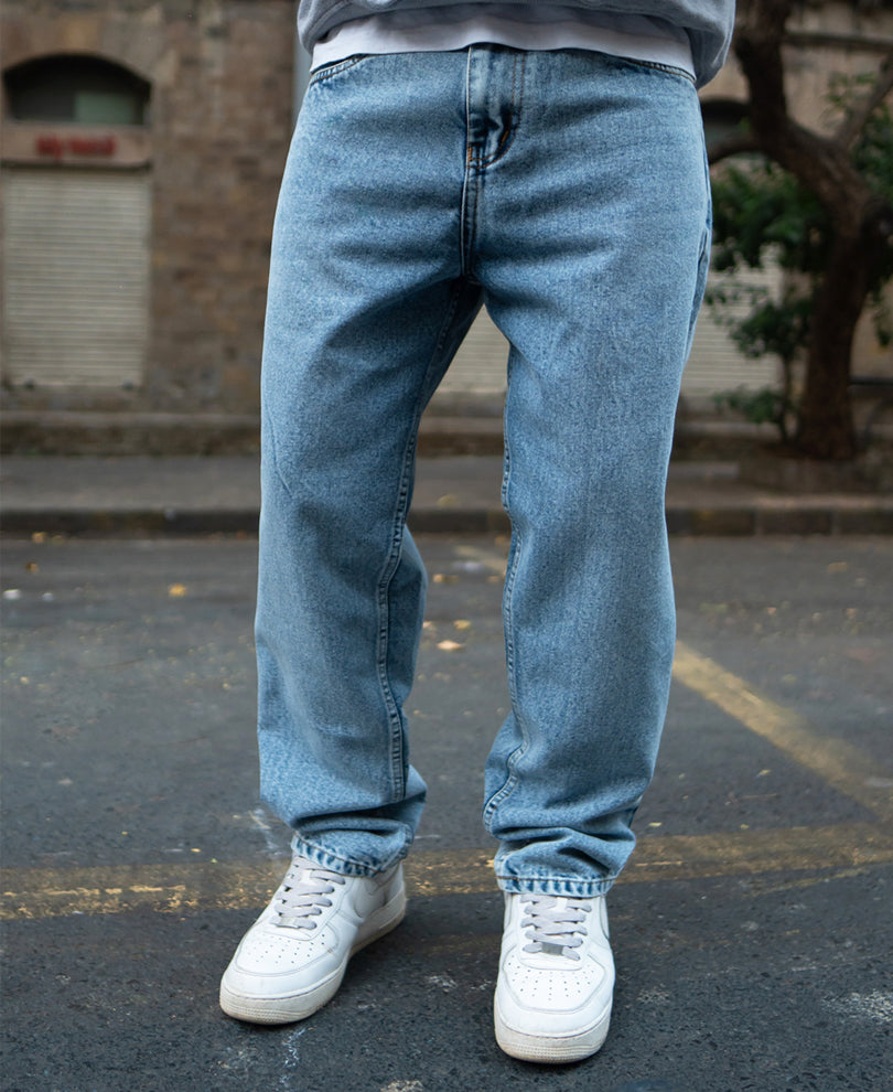 Light Blue Baggy Fit Basic Denim Jeans
