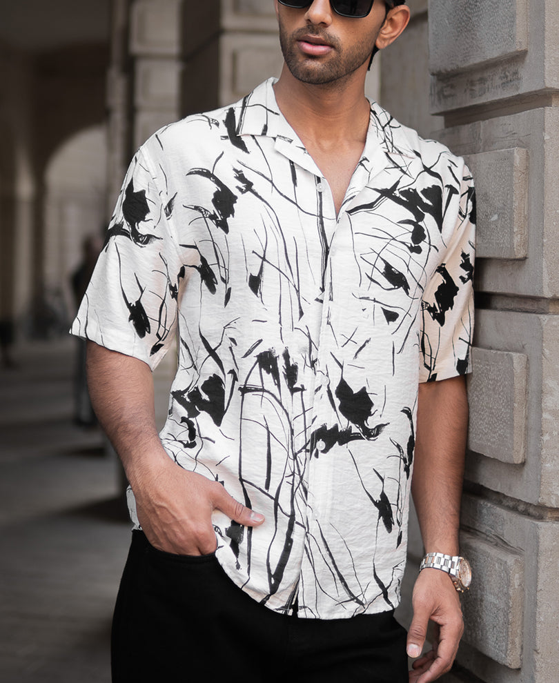 White Abstract Flowy Shirt