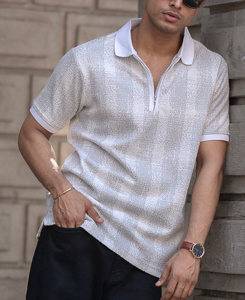 Grey Checks Polo T-Shirt