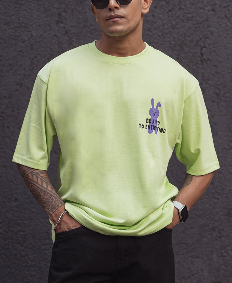 Pista Green Printed Oversized Half Sleeves T Shirt