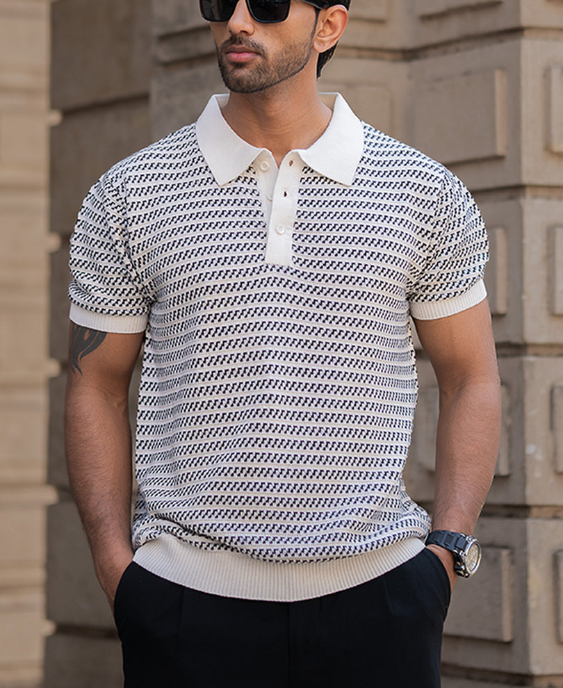 Jacquard Knit Polo T-Shirt