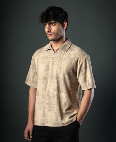 Beige Grunge Print T-Shirt