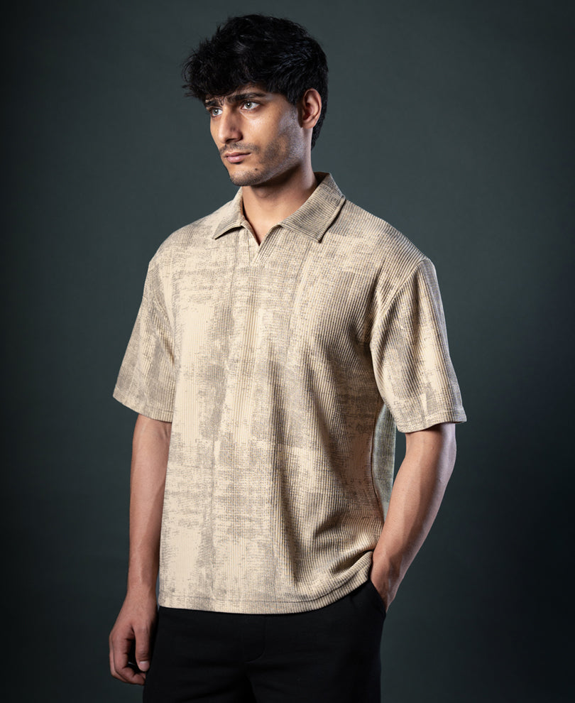 Beige Grunge Print T-Shirt