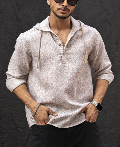 Beige Regular Fit Full Sleeves Hoodie